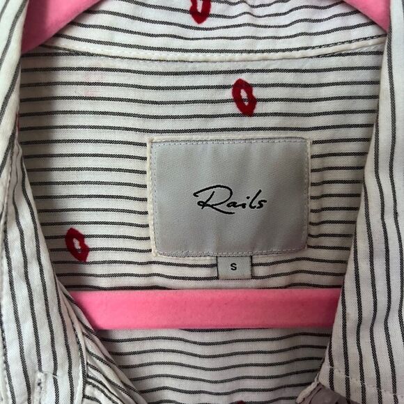 RAILS Taylor Striped Lip-print Cotton-blend Shirt In Flocked Kisses S - Picture 5 of 10